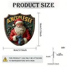 1pc 3.15-Inch Acrylic Fridge Magnet - 2D Flat Design Of Santa Claus With Blue Socks & Bells, Traditional Red Outfit And Holly Berry, Strong Magnetic Suitable For Fridge, Door Or Wall Decor - Christmas, New Year, Winter Holiday Gift - Durable Acrylic Material, High-Quality Printing, Holiday Home Decor, 2D Flat