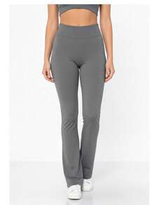 Women's Suplex Flare Pants High Waist Ballerina Bell Bottom Gym Fitness Casual - Xám - Xem 4