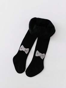 1pc Children's Tights, Thin Fleece Autumn/Winter Bow Decor Baby Leggings, Infant Warm Thick Stirrup Tights For Girls