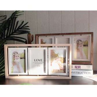 6 pouces Cadre photo rotatif en bois avec support, design minimaliste et naturel