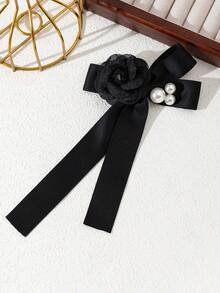 1pc Elegant Floral Bow Design Handmade Faux Pearl Brooch Pin, Luxury Jewelry Accessory For Women, Suitable For Daily Wear, Gift For Occasions