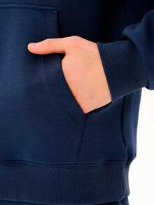 Women's  Hoodie With Premium Plain Flannel Cold Weather Blouse Coat Winter Long Sleeve Windbreaker - 藏蓝色 - 查看 2