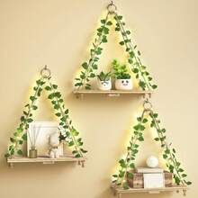 Tomnk 2/3pcs Floating Shelves For Wall,Plant Wall Decor, Artificial Ivy LED-Strip Floating Shelves, Room Decor Aesthetic, For Bedroom, Living Room, Bathroom Decor - nâu nhạt - Xem 2