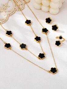 2 对时尚优雅的金属彩色豹纹、三叶草和花朵耳钉，女士休闲配饰，情人节、婚礼季珠宝时尚礼物 - 彩色 - 查看 11