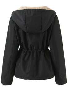 Jaqueta com Capuz Feminina, Casaco Casual Parka, Tecido Acolchoado de Cor Sólida, Adequado para Outono, Inverno, Primavera - Preto - Visão 7