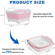 Collapsible Dish Basin 2.4Gal/9L Foldable Kitchen Sink Tub With Drain Plug Wash Basin For Dishes Fruits Bottles SpaceSaving For RVs Camping And Laundry Gray - 粉色 - 查看 5