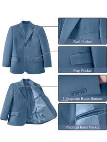 Boys Suits 2-Pieces Suit Set Toddler Tuxedos Dresswear Ring Bearer Outfit Wedding Blazer Pants Formal Suits For Kids Blue Grey Size 6-16Y - Dusty Blue - View 7