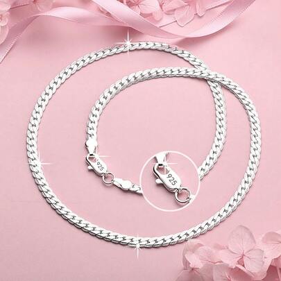 Flat Chain Necklace - 925 Sterling Silver Plated With Jewelry For Stylish Men - Long-Lasting Accessory With Flat Profile And Modern Design