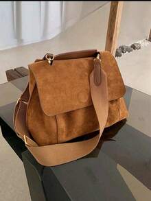 复古棕色丝绒百搭秋冬包包女大容量斜挎包单肩包女包2025新款潮 - 棕色 - 查看 1