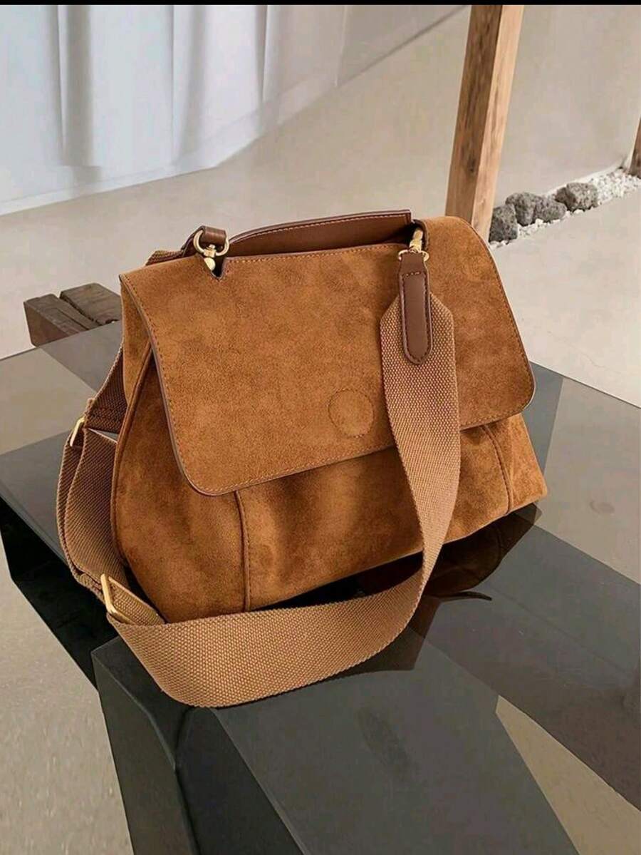 复古棕色丝绒百搭秋冬包包女大容量斜挎包单肩包女包2025新款潮 - 棕色 - 查看 1