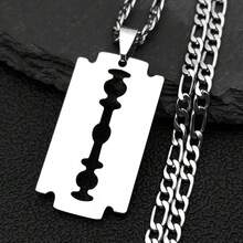 Exquisite Razor - Shaped Hollow - Out Stainless Steel Pendant With Cuban Chain Silvery & Golden Color For Men And Women Accessories Fashion Jewelry - Necklace - View 9