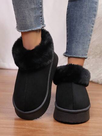 Plush Suede Winter Boots For Women, Ultra Cozy Shearling Linning & Thick Flat Sole, Warm Comfy Cabin Shoes For Indoor Lounge