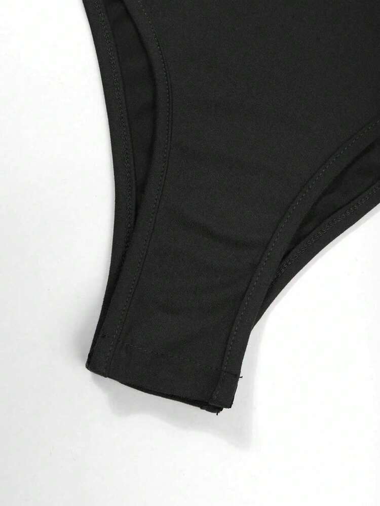 בגד גוף קז'ואל מינימליסטי רב-תכליתי עם רוכסן בצבע אחיד לנשים של VIVINA, מתאים לקיץ ולסתיו - שחור - ראה 5