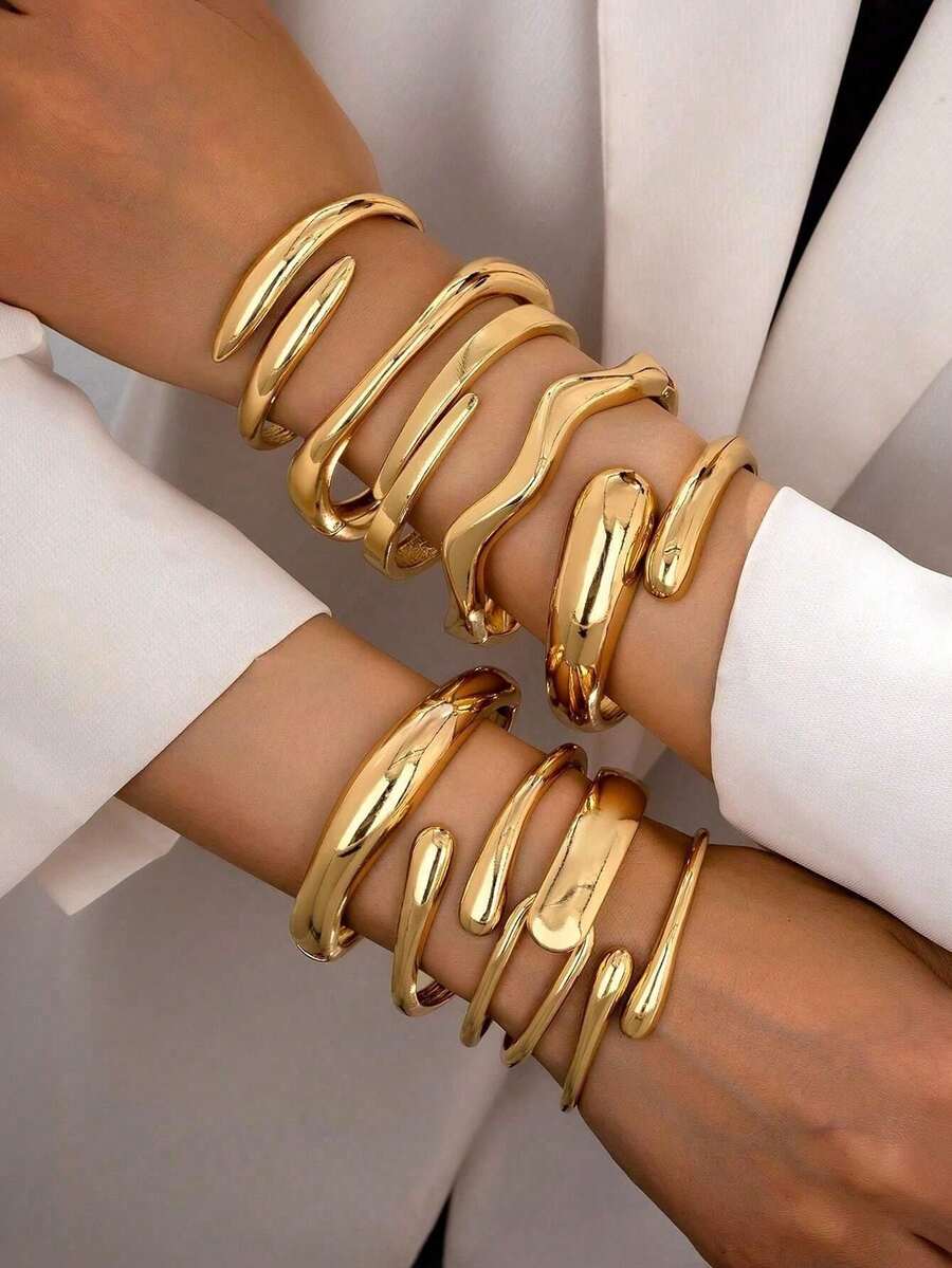 9pcs/Set Minimalist Asymmetrical Geometric Waterdrop Bracelet, All-Season Jewelry Set, Elegant Gift For Women