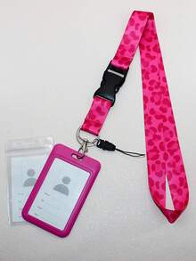 1pc Pink Leopard Breakaway Teacher Keychain Lanyard Set With Id Card Holder,Cute Neck Strap Lanyard For Keys,Credit Card,Pass,Phone Charm Accessories,With A Metal Key Ring,Great Gifts For Teachers,Students,Staff,The Best Teacher's Day Gift To Thank Your Teacher
