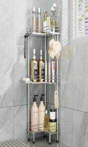 Consumest Corner Shower Caddy Standing - 3-Tier Stainless Steel Shower Organizer With Soap Holder And 4 Hooks, Large Capacity Corner Shelf Stand For Bathroom, Rest Room, Black - ColorB - 查看 1