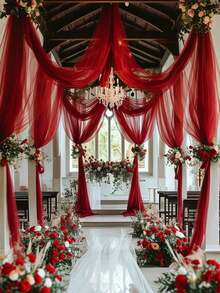 قطعة واحدة من قماش شفاف أحمر للتنسيق، ستائر سقف من الشيفون، ديكور مراسم الزفاف الرومانسية، ستارة من الغاز متعددة الاستخدامات، ديكور حفلات الزفاف في الهواء الطلق، ديكور حفلات استحمام العروس، ديكور استقبال الزفاف، ديكور حفلات أعياد الميلاد، خيوط خلفية لقوس الزفاف، ديكور خلفية الحفلات