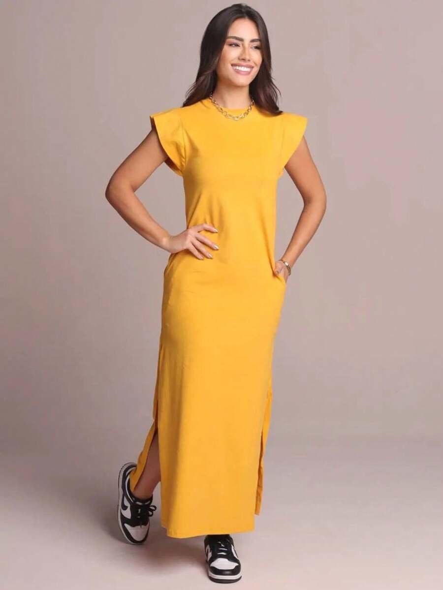 Vestido Listrado em Viscolycra Com Boslo Na Lateral