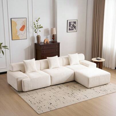 ATOMHOME Sofá de 3 plazas con otomana, sofá sin huesos, sofá nube en forma de L de 315 cm, no requiere ensamblaje, sofá modular seccional para sala de estar, sofá nube de chenilla, moderno sofá de 3 plazas con asiento profundo y otomana móvil para sala de estar, oficina o salón.