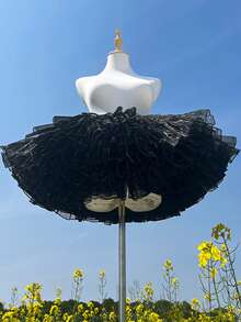 35厘米白色衬里薄纱裙，2层和4层，时尚婚礼、派对、洛丽塔风格照片拍摄 - 黑色 - 查看 3