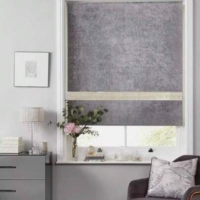 Crushed Velvet Diamante Trim Blackout Roller Blind 1 Piece – Child  Easy Fit UK Sizes Home Decor