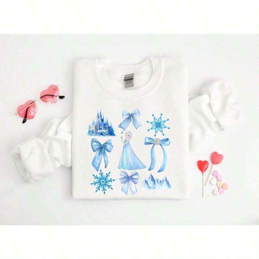 Sweatshirt, Princess  Bow Sweatshirt, Land Hoodie, Frozen Coquette Sweatshirt, Girls  Trip, Frozen Sweatshirt - trắng - Xem 1