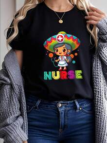 Camiseta para Enfermeras Mexicanas con Tema de Cinco de Mayo - Estilo Profesional y Festivo, Material Respirable, Ideal para Enfermeras en Cinco de Mayo - Negro - Ver 1