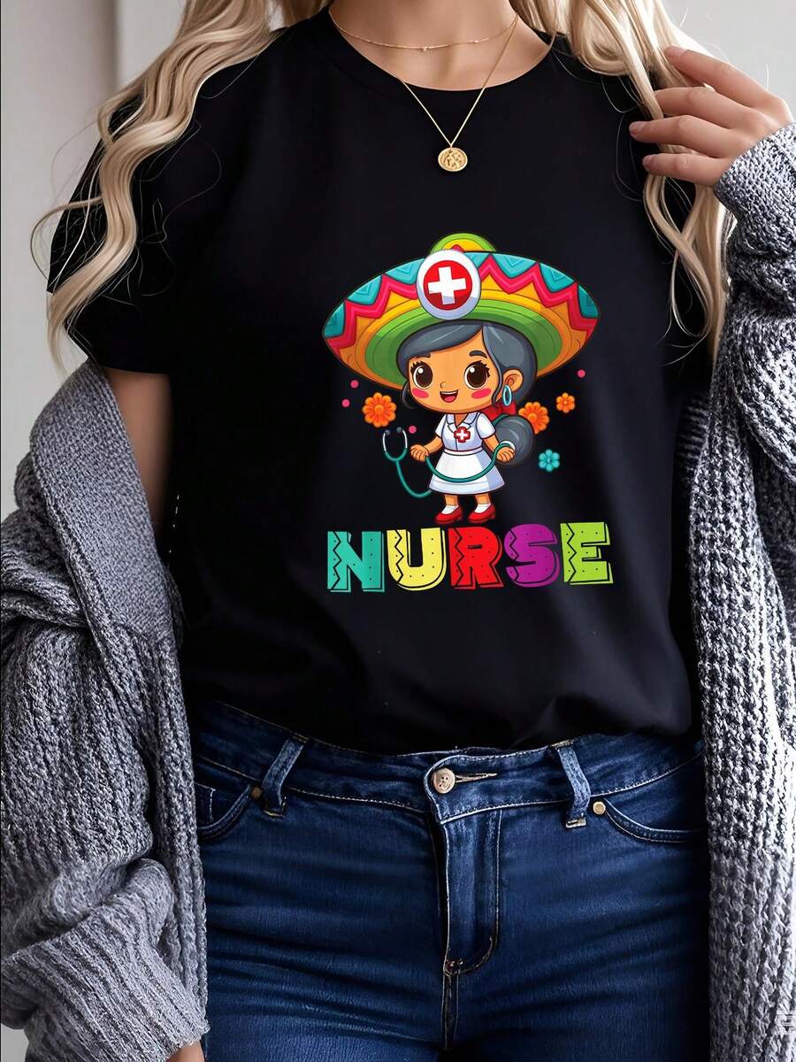 Camiseta para Enfermeras Mexicanas con Tema de Cinco de Mayo - Estilo Profesional y Festivo, Material Respirable, Ideal para Enfermeras en Cinco de Mayo - Negro - Ver 1