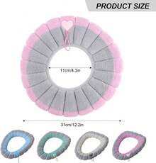 4-Piece Set Of Soft Toilet Seat Cushion, Thickened, Warm, Elastic, Washable Cloth Toilet Seat Suitable For All Oval Toilet Seats. Elastic Washable Toilet Seat Cushion Cover With Handle, Comfortable Toilet Seat Cover, Bathroom Toilet Accessory Set - 彩色 - 查看 3