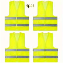 4pcs Unisex Durable Cotton Blend Reflective Vest, Suitable For Construction Sites And Outdoor Activities To Increase Visibility - Fluorescent Green - View 16