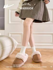 WARRIOR 1 Paar Damen Herbst/Winter Dicke Kunstfell Trim Warme Hausschuhe, rutschfeste weiche Sohle Innen Schuhe, Retro Mode Unisex Paar Hausschuhe