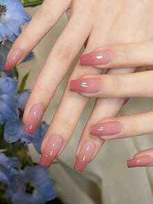 24Pcs Medium Size Coffin Shaped False Nails With Peach Ombre Gradient Design, Includes 1Pc Jelly Gel And 1Pc Nail File, Suitable For Music Festival Party, Dancing, Daily Wear, Removable And Reusable Press On Nails Nail Supplies Nails - Nhiều màu - Xem 3