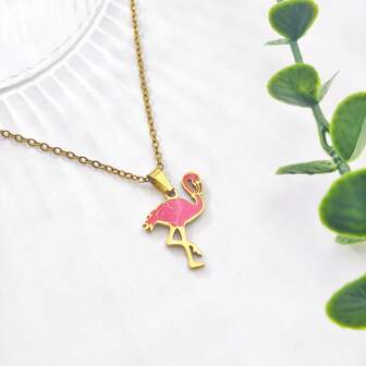 1pc Colorful Cartoon Flamingo Pendant Necklace