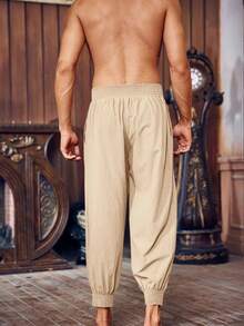 Men's Elastic Waist Pirate Costume Pants Cotton Medieval Viking Knicker Colonial Style Ideal For Halloween - Màu Khaki - Xem 2