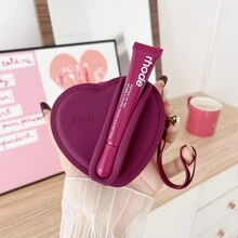 Hailey Style Silikon Herz Aufbewahrungstasche für Lippenstift und Lipgloss, tragbare Kopfhörerhülle, Münztasche - Ohne Lipgloss - Pflaumenfarbe - Übersicht 2