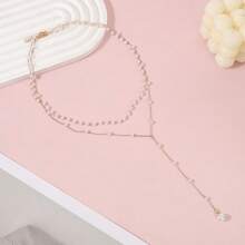 1 pieza Collar de acero inoxidable con perlas falsas, un collar de clavícula ligero, lujoso y elegante para mujeres, perfecto para uso diario o como regalo para amigos y familiares.