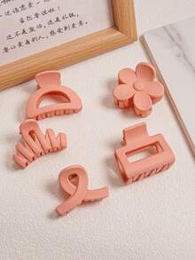 10pcs/5pcs Set Matte Peach & Orange Floral & Geometric Ribbon Hair Claw Clips, Versatile Hairstyle Accessories For Daily, Beach, Holiday, All Seasons