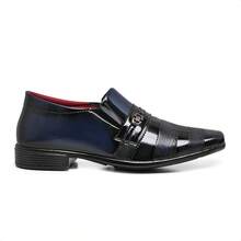 Sapato Social Masculino Em Verniz Brilhante Estampa e Metal - Azul - Visão 5