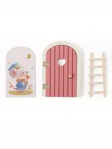 儿童房装饰、女孩卧室配件、婴儿房装饰、木制卡通仙女门、迷你梯子装饰、仙女门挂饰、彩色爱心仙女门、家居装饰、拍照道具、圣诞节、万圣节、生日礼物、万圣节、圣诞节活动及派对用品 - 粉色 - 查看 9