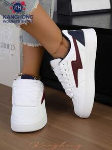 New Women Casual Anti-Slip Lightweight Fashion Casual White Sneakers, Lace-Up Patchwork Outdoor Casual Shoes