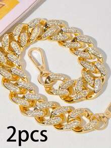 亚克力装饰手提包肩带铝合金扁平链条带配金属扣 15 英寸手提包链条带替换钱包手拿包手柄金属钱包链条包腕带适用于钱包手提包 DIY 工艺品 - 彩色 - 查看 15