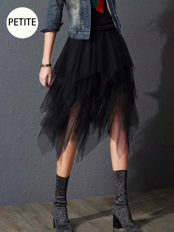 تنورة شبكية غير متماثلة صغيرة الحجم، تنورة توتو متعددة الطبقات للنساء للمواعدة والحفلات