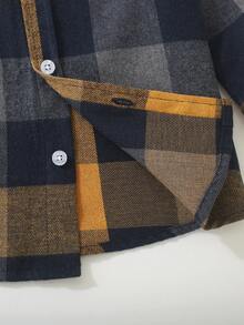 男童格子单排扣长袖衬衫