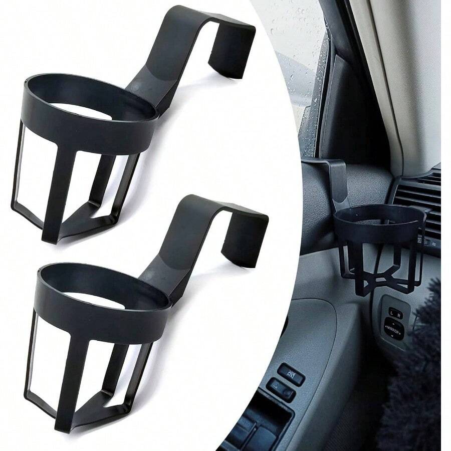 2 PCS Car Door Lifting Glass Beverage Storage Rack, Portable Hanging Insert Elastic Plastic Hollow Design Car Side Door Inner Cup Holder, Modification Accessories Black #12 - Initial - View 1
