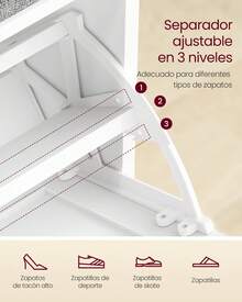 Banco Zapatero Acolchado, Mueble de Recibidor de 3 Niveles para 9 Pares de Zapatos, Cajón Abatible, 30 x 80 x 53,5 cm, para Entrada, Dormitorio, Blanco Nube y Gris Paloma - Nube blanca - Ver 2