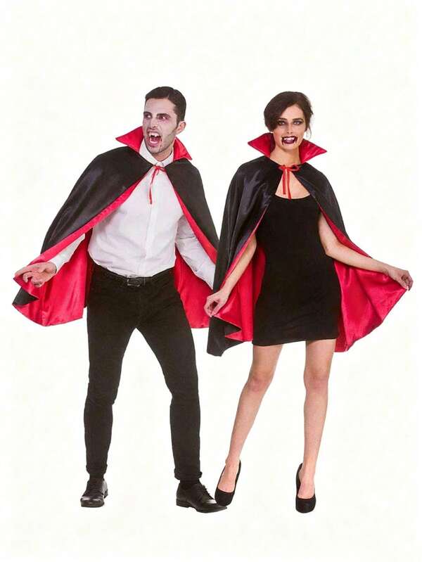 Capa negra y roja de Halloween, capa de vampiro, capa de vampiro de doble capa negra y roja, capa con capucha reversible de bruja para adultos, género neutro, disfraz de fiesta para juego de roles, disfraz de vampiro para adultos en Halloween