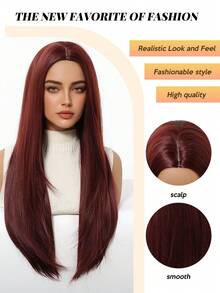 Peruci elegante și respirabile, de culoare vișinie, cu breton - păr sintetic lung, drept, rezistent la căldură - perfecte pentru festivaluri, petreceri și cadouri, festivaluri, Halloween, accesorii pentru peruci