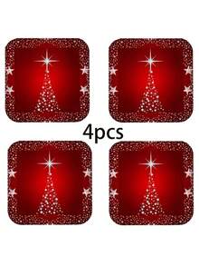 4/8pcs Christmas Square & Round Acrylic Coasters, Red Christmas Tree & Star Design, Non-Slip Heat-Resistant Drink Coasters For Home Decor, Holiday Gifts - Multicolor - View 11
