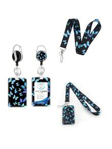 1pc/2pcs Butterfly Pattern Lanyard/Retractable Card Holder, Card Holder Combo For Bus Pass, ID Card, Photo Card, Medical ID, Exhibition Badge, Student ID, ID Holder, Phone/Camera Lanyard