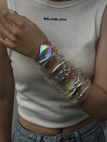 8 piezas/set Pulseras brazalete transparentes personalizadas iridiscentes álicas, pulsera amétrica arrugada y chunky, joyería de nicho para mujeres - Multicolor - Ver 3